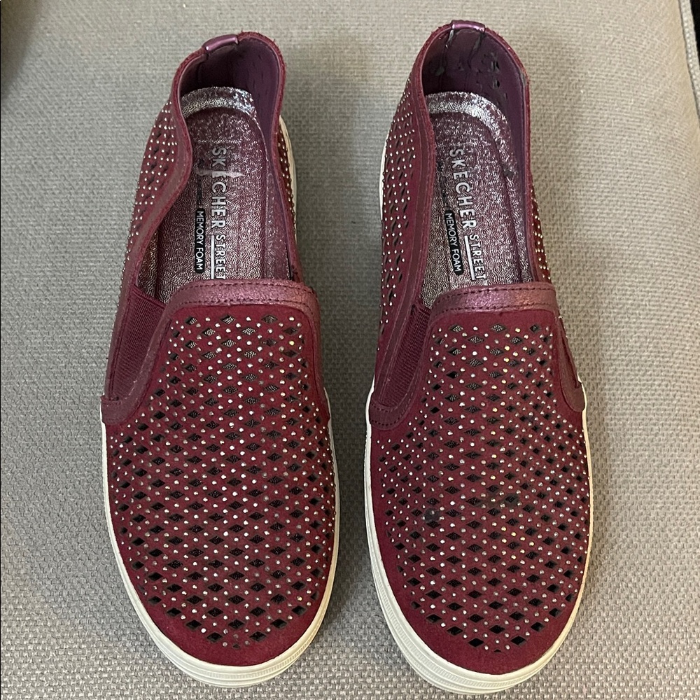 Skechers Maroon Perforated Slip-Ons Sneakers